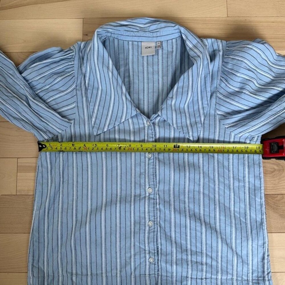 ICHI Striped Button-Up Shirt – Sky Blue Cotton Blend – Size 38 - Picture 5 of 8